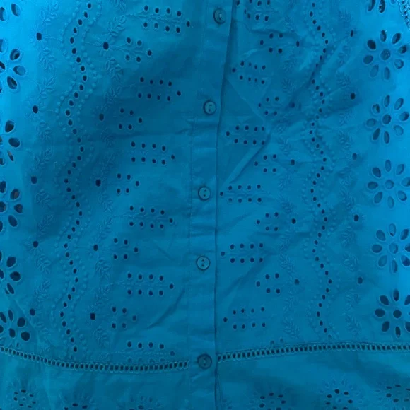 Blue Eyelet Lace Cotton Blouse - Picture 8 of 9